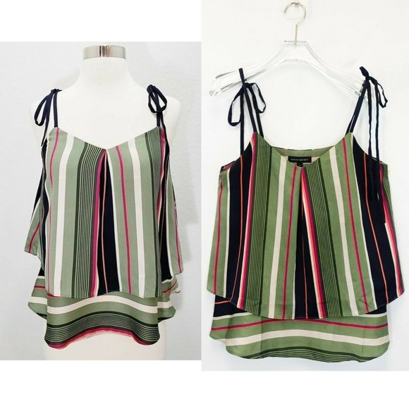 Cami Tank Top Womens SMALL Green Stripe Layered Strappy Vacation BANANA REPUBLIC - Picture 1 of 11